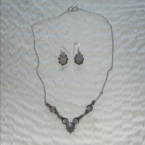 Silver and Moonstone Necklace and Earring Set